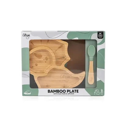 Assiette en bambou – Dino avec ventouse