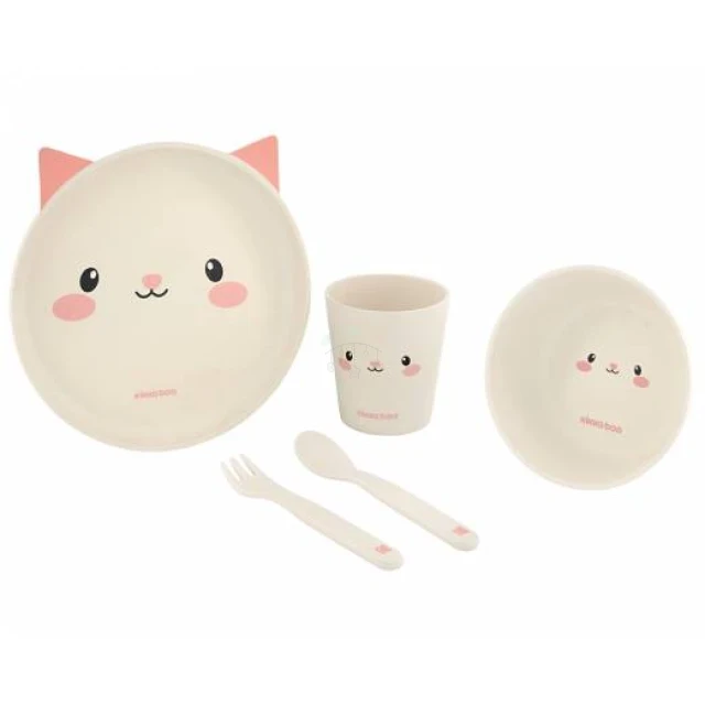 Set repas 6 pièces en bambou chat rose