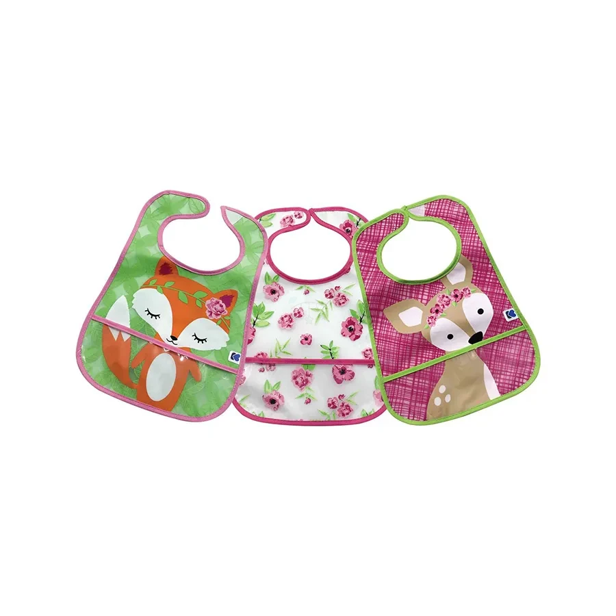 Bavoir avec ramasse-miettes 3pcs Fox Flowers Deer