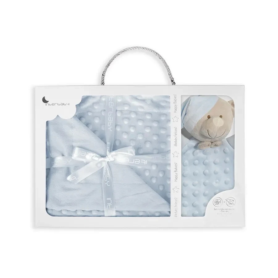 Couverture en bulles-80 x 110-coraline + doudou 28×17-mod. – Interbaby